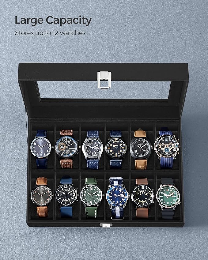 12 Slots PU Leather Watch Box Traditional Style Watch Storage Box Gift Watch Case With Lock - Image 2