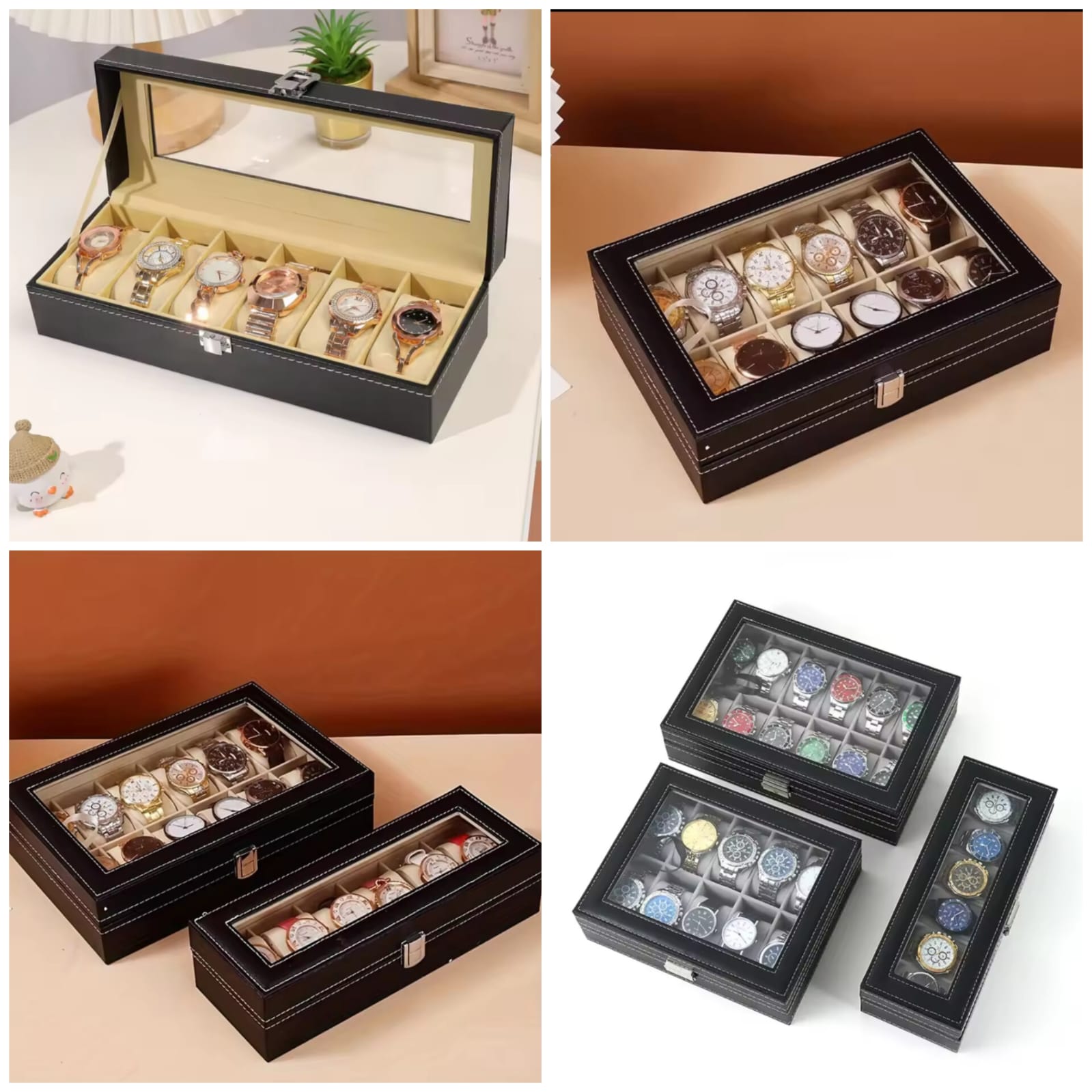 12 Slots PU Leather Watch Box Traditional Style Watch Storage Box Gift Watch Case With Lock